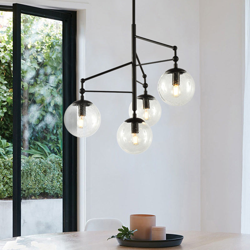 Globe Clear Frosted Glass Chandelier Contemporary 4 Lights Black Hanging Light Fixture Clearhalo 'Ceiling Lights' 'Chandeliers' 'Glass shade' 'Glass' 'Modern Chandeliers' 'Modern' Lighting' 230483