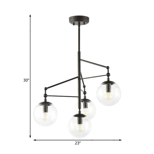 Globe Clear Frosted Glass Chandelier Contemporary 4 Lights Black Hanging Light Fixture Clearhalo 'Ceiling Lights' 'Chandeliers' 'Glass shade' 'Glass' 'Modern Chandeliers' 'Modern' Lighting' 230485