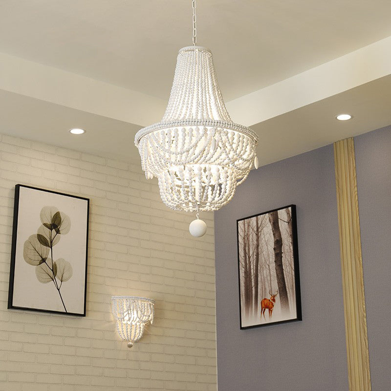 Jar Empire Chandelier Modern Wood 8 Bulbs Hanging Ceiling Light in White with Global Drop Clearhalo 'Ceiling Lights' 'Chandeliers' Lighting' options 230486