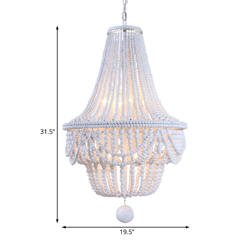 Jar Empire Chandelier Modern Wood 8 Bulbs Hanging Ceiling Light in White with Global Drop Clearhalo 'Ceiling Lights' 'Chandeliers' Lighting' options 230489