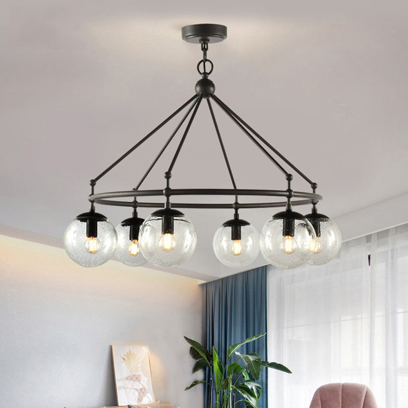 Clear Frosted Glass Sphere Chandelier Modernist Multi Lights Black Hanging Light Kit with Circle Ring Design Clearhalo 'Ceiling Lights' 'Chandeliers' 'Glass shade' 'Glass' 'Modern Chandeliers' 'Modern' Lighting' 230502