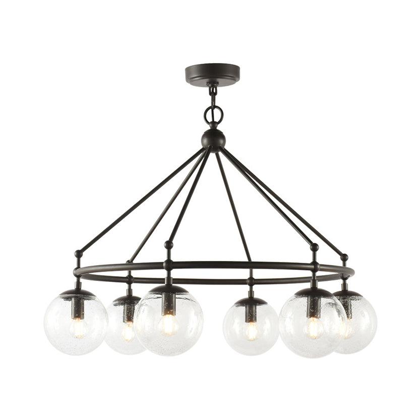 Clear Frosted Glass Sphere Chandelier Modernist Multi Lights Black Hanging Light Kit with Circle Ring Design Clearhalo 'Ceiling Lights' 'Chandeliers' 'Glass shade' 'Glass' 'Modern Chandeliers' 'Modern' Lighting' 230503