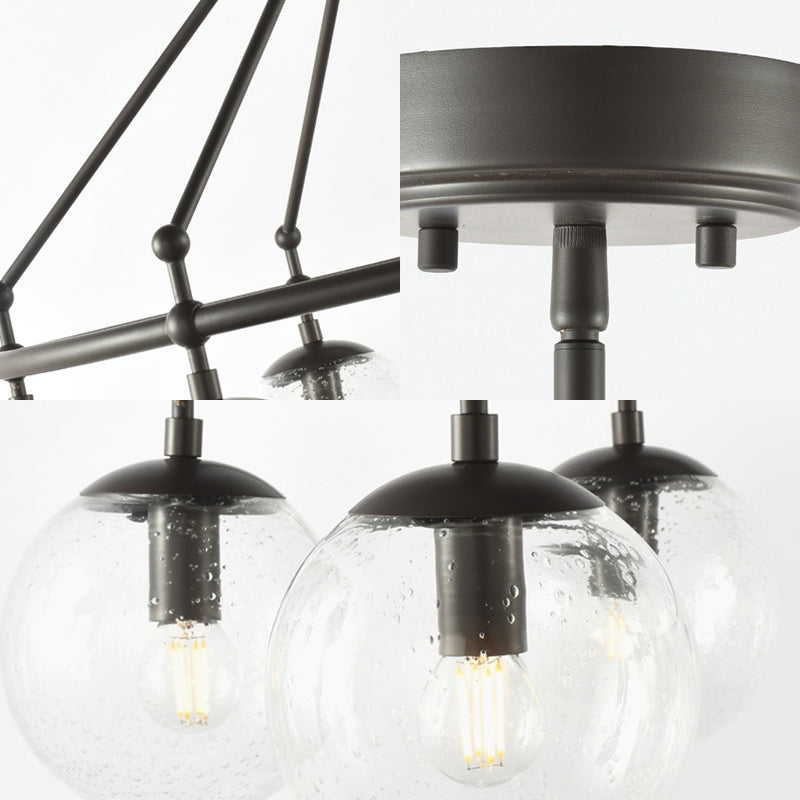 Clear Frosted Glass Sphere Chandelier Modernist Multi Lights Black Hanging Light Kit with Circle Ring Design Clearhalo 'Ceiling Lights' 'Chandeliers' 'Glass shade' 'Glass' 'Modern Chandeliers' 'Modern' Lighting' 230505