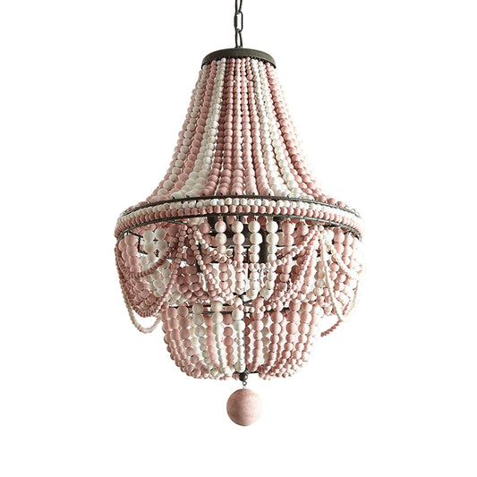 Pink/Blue Laser Cut Empire Chandelier Nordic Wood 8 Heads Pendant Lighting Fixture with Spherical Drop Clearhalo 'Ceiling Lights' 'Chandeliers' Lighting' options 230508