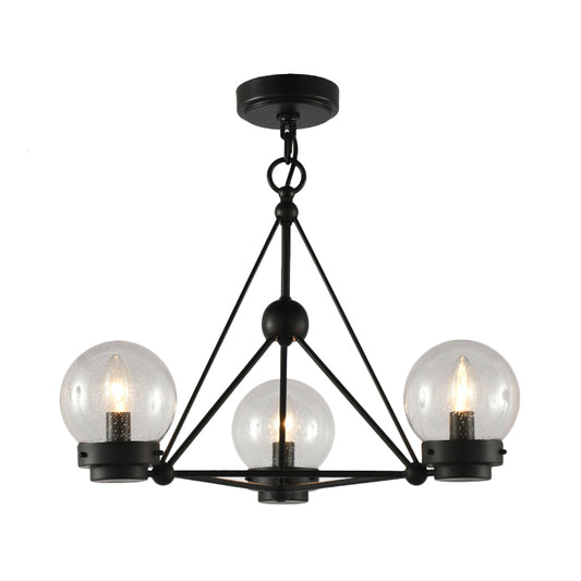 Ball Living Room Chandelier Pendant Clear Frosted Glass 3 Lights Modern Hanging Ceiling Light in Black with Triangle Design Clearhalo 'Ceiling Lights' 'Chandeliers' 'Close To Ceiling Lights' 'Glass shade' 'Glass' 'Modern Chandeliers' 'Modern' Lighting' 230515