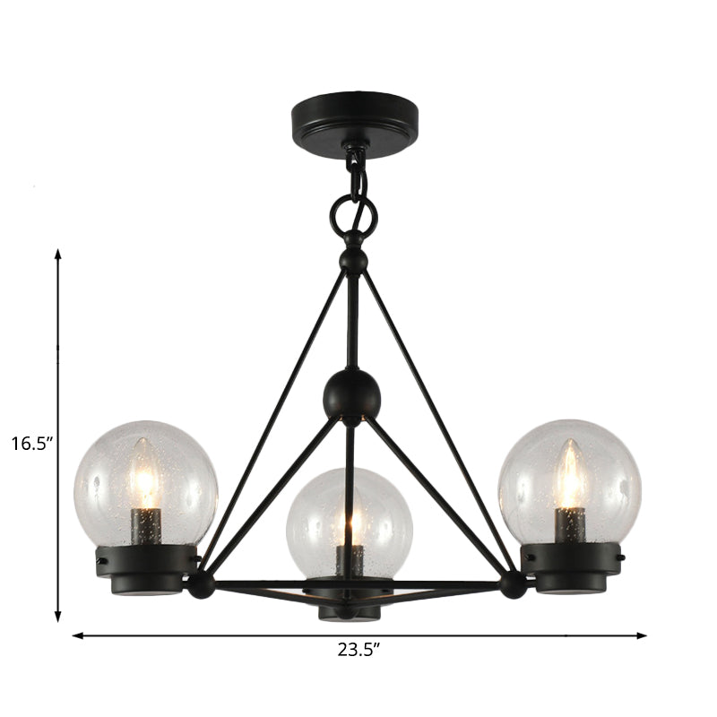 Ball Living Room Chandelier Pendant Clear Frosted Glass 3 Lights Modern Hanging Ceiling Light in Black with Triangle Design Clearhalo 'Ceiling Lights' 'Chandeliers' 'Close To Ceiling Lights' 'Glass shade' 'Glass' 'Modern Chandeliers' 'Modern' Lighting' 230516