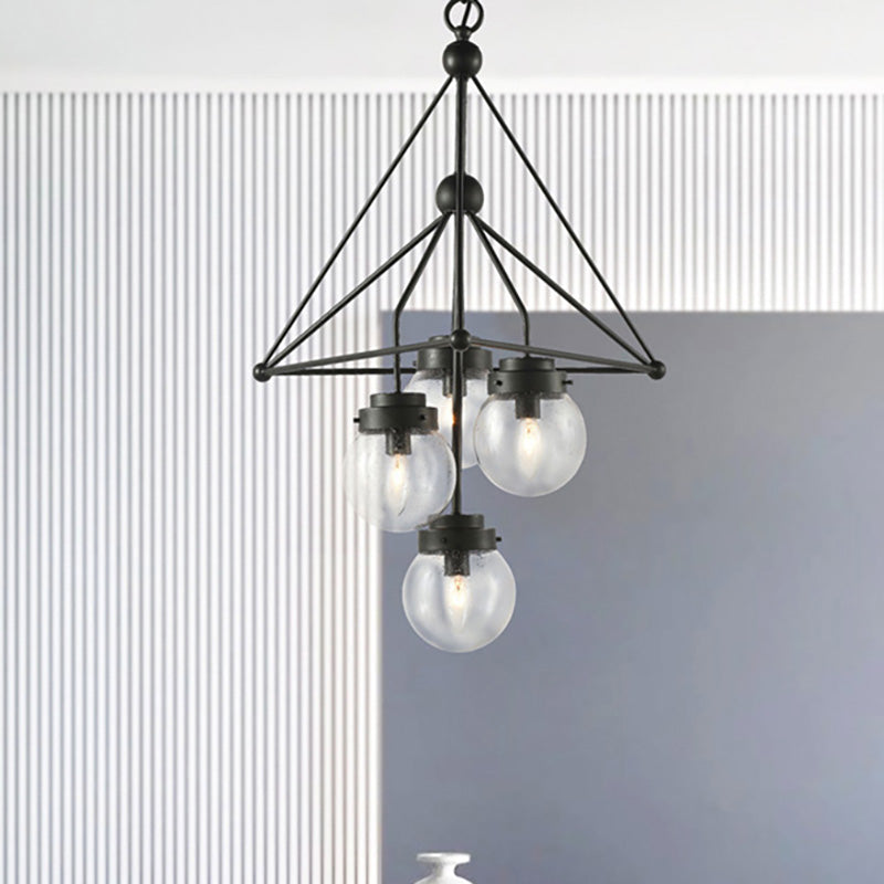 Global Clear Glass Pendant Chandelier with Triangle Design Modernist 4 Lights Black Hanging Light Fixture Black Clearhalo 'Ceiling Lights' 'Chandeliers' 'Close To Ceiling Lights' 'Glass shade' 'Glass' 'Modern Chandeliers' 'Modern' Lighting' 230517