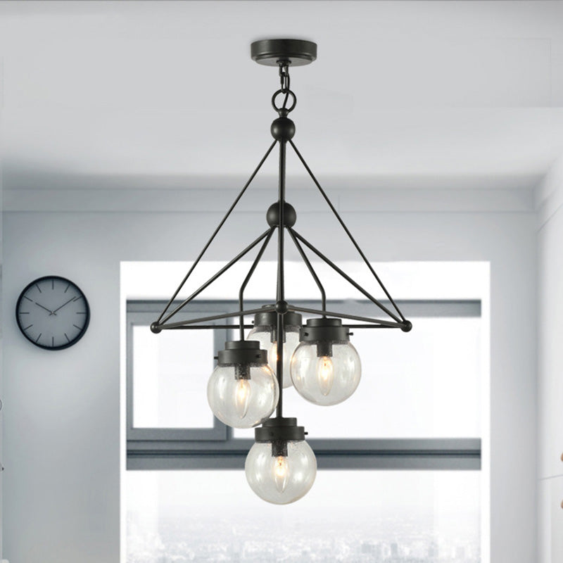 Global Clear Glass Pendant Chandelier with Triangle Design Modernist 4 Lights Black Hanging Light Fixture Clearhalo 'Ceiling Lights' 'Chandeliers' 'Close To Ceiling Lights' 'Glass shade' 'Glass' 'Modern Chandeliers' 'Modern' Lighting' 230518