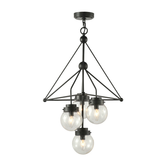 Global Clear Glass Pendant Chandelier with Triangle Design Modernist 4 Lights Black Hanging Light Fixture Clearhalo 'Ceiling Lights' 'Chandeliers' 'Close To Ceiling Lights' 'Glass shade' 'Glass' 'Modern Chandeliers' 'Modern' Lighting' 230519
