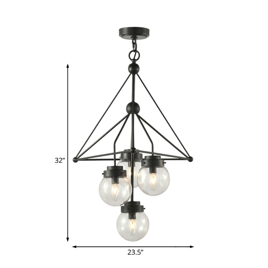 Global Clear Glass Pendant Chandelier with Triangle Design Modernist 4 Lights Black Hanging Light Fixture Clearhalo 'Ceiling Lights' 'Chandeliers' 'Close To Ceiling Lights' 'Glass shade' 'Glass' 'Modern Chandeliers' 'Modern' Lighting' 230520