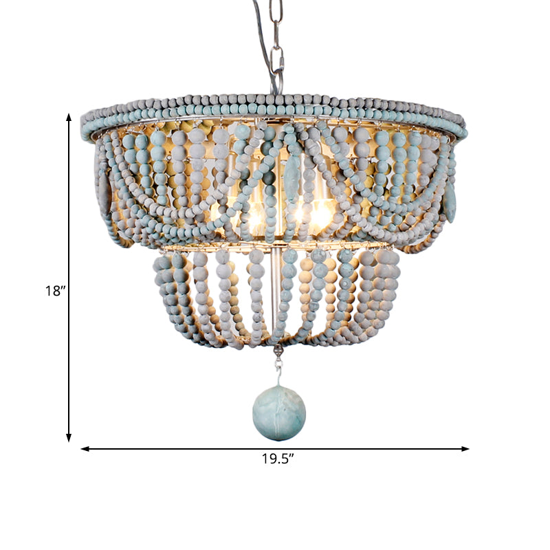 2-Tier Chandelier Modernism Wood 4 Heads 19.5"/25.5" Wide Blue and Gray Pendant Lighting Fixture for Bedroom Clearhalo 'Ceiling Lights' 'Chandeliers' Lighting' options 230538