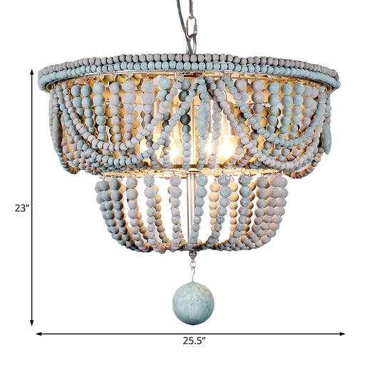 2-Tier Chandelier Modernism Wood 4 Heads 19.5"/25.5" Wide Blue and Gray Pendant Lighting Fixture for Bedroom Clearhalo 'Ceiling Lights' 'Chandeliers' Lighting' options 230539
