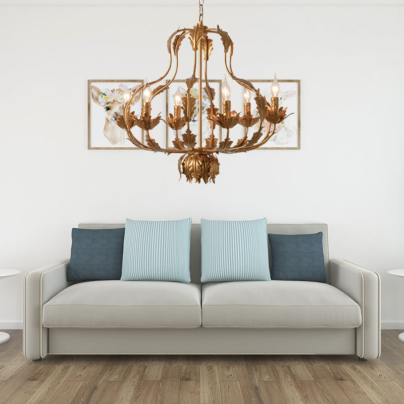 Rustic Gourd Hanging Chandelier Metal 6 Bulbs Suspension Light in Brass for Dining Room Clearhalo 'Ceiling Lights' 'Chandeliers' Lighting' options 230556