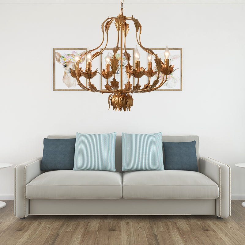 Rustic Gourd Hanging Chandelier Metal 6 Bulbs Suspension Light in Brass for Dining Room Brass Clearhalo 'Ceiling Lights' 'Chandeliers' Lighting' options 230556_ab60f800-1113-4048-a477-e30a0e8cce77