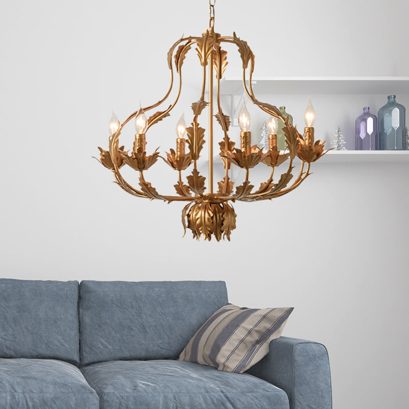 Rustic Gourd Hanging Chandelier Metal 6 Bulbs Suspension Light in Brass for Dining Room Clearhalo 'Ceiling Lights' 'Chandeliers' Lighting' options 230557