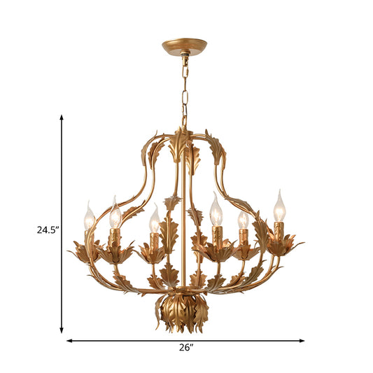 Rustic Gourd Hanging Chandelier Metal 6 Bulbs Suspension Light in Brass for Dining Room Clearhalo 'Ceiling Lights' 'Chandeliers' Lighting' options 230559