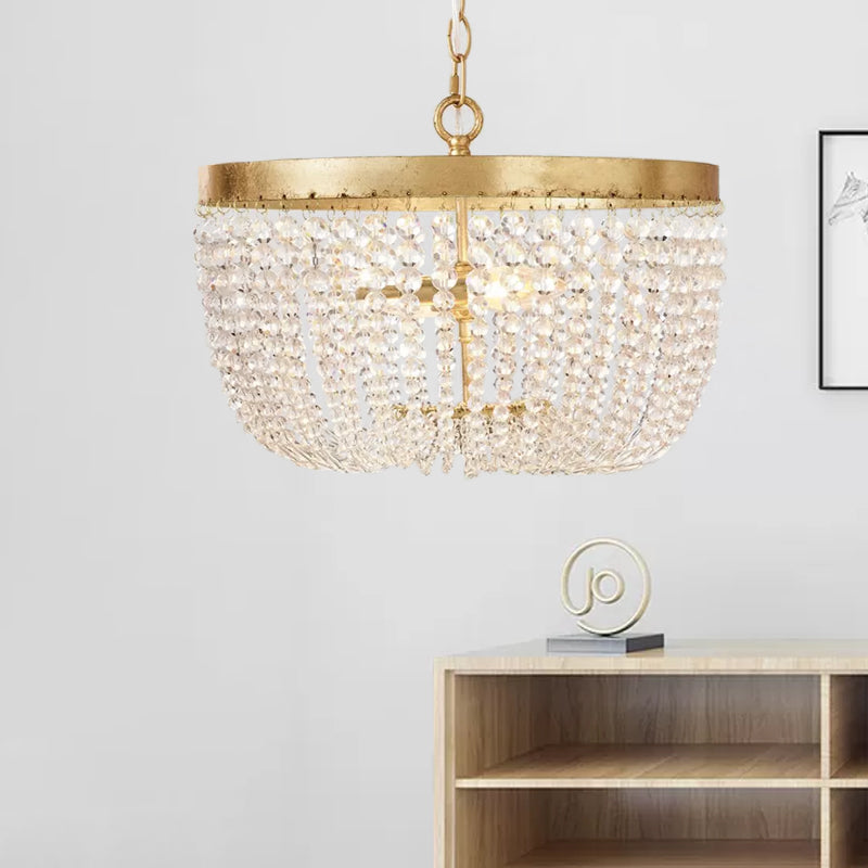 16"/19.5" Wide Dome Chandelier Lighting Modern Crystal Brass 3/5 Bulbs Hanging Ceiling Light Clearhalo 'Ceiling Lights' 'Chandeliers' Lighting' options 230572
