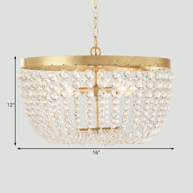 16"/19.5" Wide Dome Chandelier Lighting Modern Crystal Brass 3/5 Bulbs Hanging Ceiling Light Clearhalo 'Ceiling Lights' 'Chandeliers' Lighting' options 230574