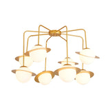 Metal Radial Chandelier Lamp Contemporary 8 Lights Gold/Chrome Led Hanging Ceiling Light Fixture with White Glass Globe Shade Clearhalo 'Ceiling Lights' 'Chandeliers' 'Modern Chandeliers' 'Modern' Lighting' 230579