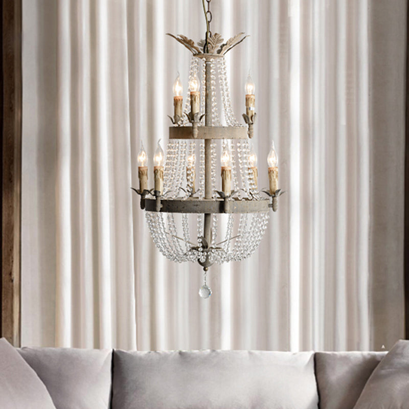 2-Tier Ceiling Chandelier Modernism Clear Crystal 9 Heads Hanging Light Fixture with Global Drop Clear Clearhalo 'Ceiling Lights' 'Chandeliers' Lighting' options 230593_2f1857bc-2632-4f74-8811-7da5ccb0e549