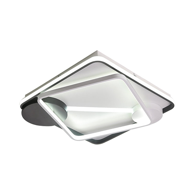 16"/19.5"/35.5" Wide Black and White Square/Rectangle Semi Flush Lamp Modern Led Metal Semi Flush Mount Fixture in White/Warm Light Clearhalo 'Ceiling Lights' 'Close To Ceiling Lights' 'Close to ceiling' 'Semi-flushmount' Lighting' 230612