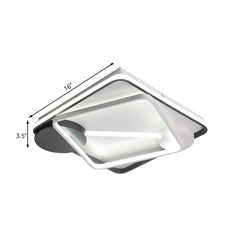 16"/19.5"/35.5" Wide Black and White Square/Rectangle Semi Flush Lamp Modern Led Metal Semi Flush Mount Fixture in White/Warm Light Clearhalo 'Ceiling Lights' 'Close To Ceiling Lights' 'Close to ceiling' 'Semi-flushmount' Lighting' 230613