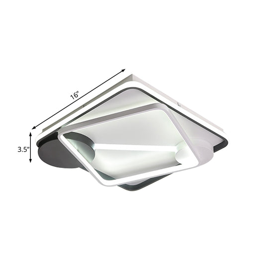 16"/19.5"/35.5" Wide Black and White Square/Rectangle Semi Flush Lamp Modern Led Metal Semi Flush Mount Fixture in White/Warm Light Clearhalo 'Ceiling Lights' 'Close To Ceiling Lights' 'Close to ceiling' 'Semi-flushmount' Lighting' 230613