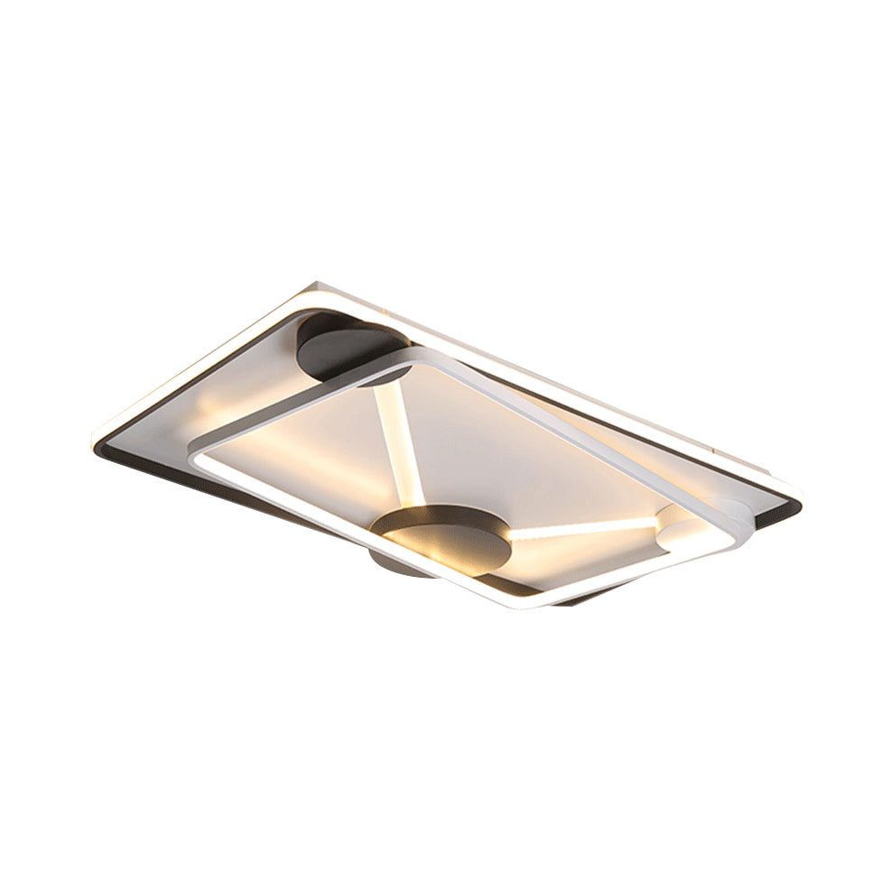 16"/19.5"/35.5" Wide Black and White Square/Rectangle Semi Flush Lamp Modern Led Metal Semi Flush Mount Fixture in White/Warm Light Clearhalo 'Ceiling Lights' 'Close To Ceiling Lights' 'Close to ceiling' 'Semi-flushmount' Lighting' 230617