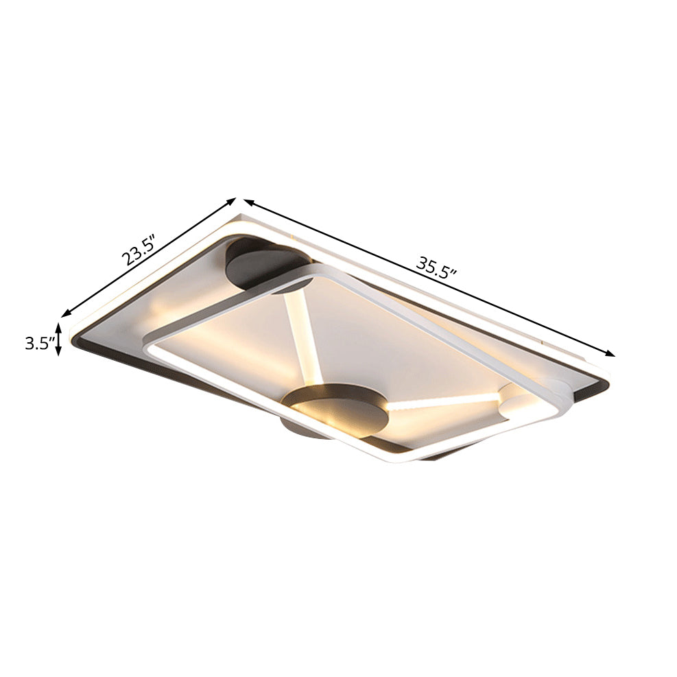 16"/19.5"/35.5" Wide Black and White Square/Rectangle Semi Flush Lamp Modern Led Metal Semi Flush Mount Fixture in White/Warm Light Clearhalo 'Ceiling Lights' 'Close To Ceiling Lights' 'Close to ceiling' 'Semi-flushmount' Lighting' 230618