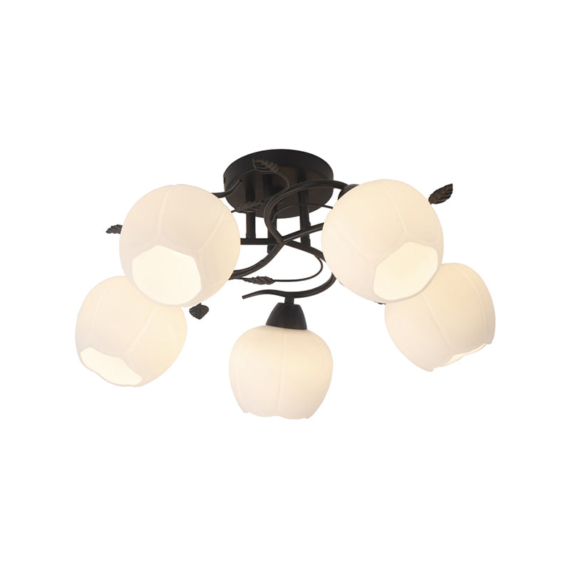 1 Light Globe Semi Flush Light Traditional White Glass Ceiling Mounted Fixture for Living Room Clearhalo 'Ceiling Lights' 'Chandeliers' 'Close To Ceiling Lights' 'Close to ceiling' 'Glass shade' 'Glass' 'Semi-flushmount' Lighting' 230621