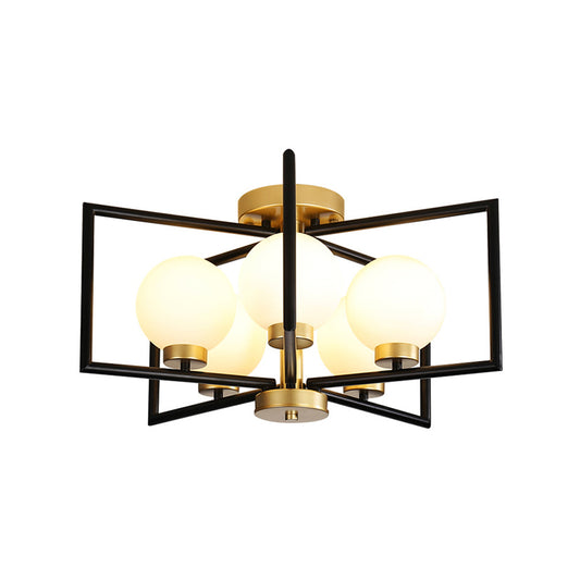 5 Lights Rectangle Flush Light Fixture Traditional White Glass Ceiling Mount for Living Room Clearhalo 'Ceiling Lights' 'Close To Ceiling Lights' 'Close to ceiling' 'Flush mount' Lighting' 230626