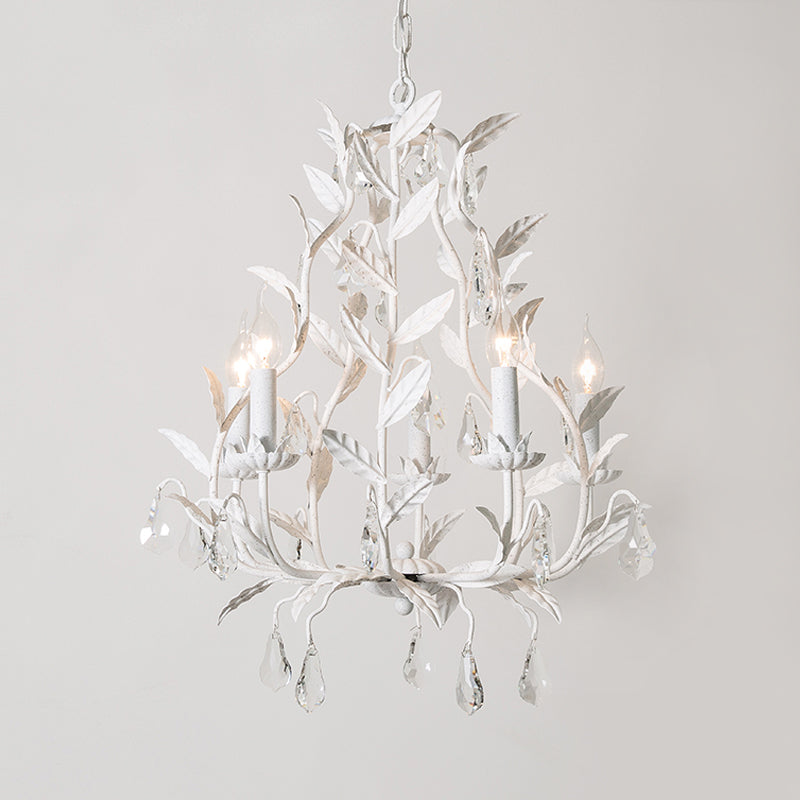 Branch Chandelier Lamp Nordic Metal 5 Heads Grey/White Pendant Lighting Fixture with Crystal Teardrop Clearhalo 'Ceiling Lights' 'Chandeliers' Lighting' options 230630