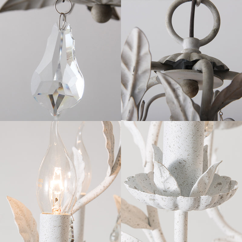 Branch Chandelier Lamp Nordic Metal 5 Heads Grey/White Pendant Lighting Fixture with Crystal Teardrop Clearhalo 'Ceiling Lights' 'Chandeliers' Lighting' options 230635
