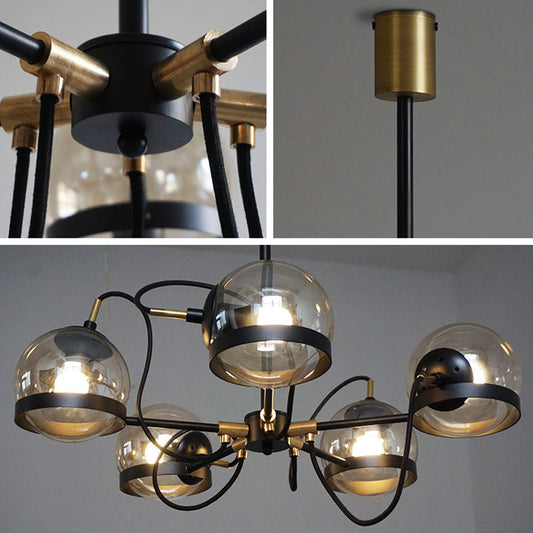 Global Clear Glass Pendant Chandelier Modernist Multi Lights Black/Gold Hanging Light Kit with Inner Smoke Glass Ball Shade Clearhalo 'Ceiling Lights' 'Chandeliers' 'Close To Ceiling Lights' 'Glass shade' 'Glass' 'Modern Chandeliers' 'Modern' Lighting' 230640