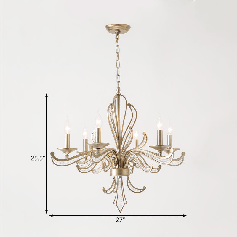 Crystal Candle Chandelier Lamp Modern 3/6 Bulbs Gold Pendant Lighting Fixture for Bedroom Clearhalo 'Ceiling Lights' 'Chandeliers' Lighting' options 230656
