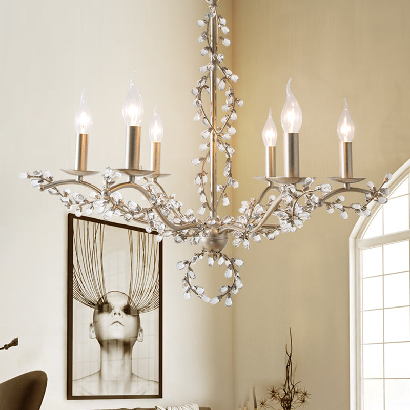 Spur Chandelier Light Contemporary Metal 6 Heads Brass Hanging Lamp Kit with Crystal Leaf Brass Clearhalo 'Ceiling Lights' 'Chandeliers' Lighting' options 230662_34dcc948-7460-4263-8d21-8e14fd633535