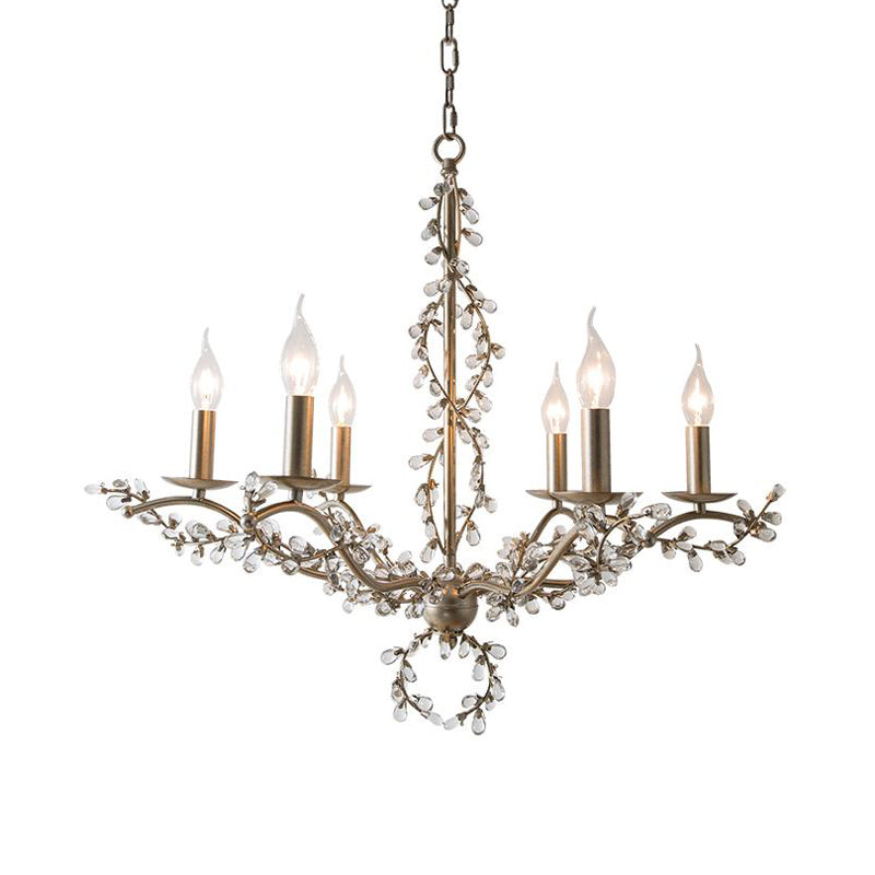 Spur Chandelier Light Contemporary Metal 6 Heads Brass Hanging Lamp Kit with Crystal Leaf Clearhalo 'Ceiling Lights' 'Chandeliers' Lighting' options 230664