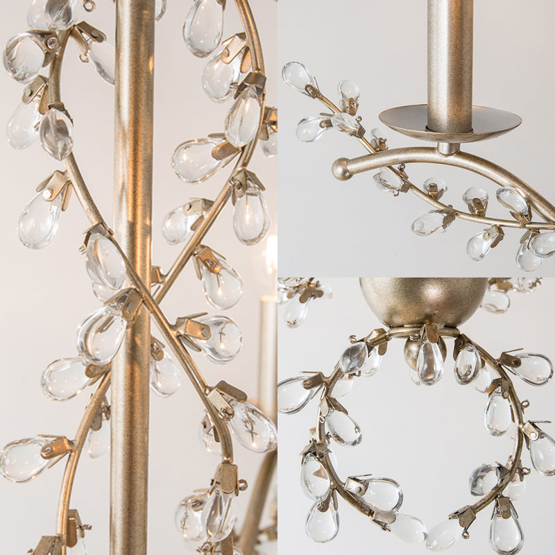 Spur Chandelier Light Contemporary Metal 6 Heads Brass Hanging Lamp Kit with Crystal Leaf Clearhalo 'Ceiling Lights' 'Chandeliers' Lighting' options 230666