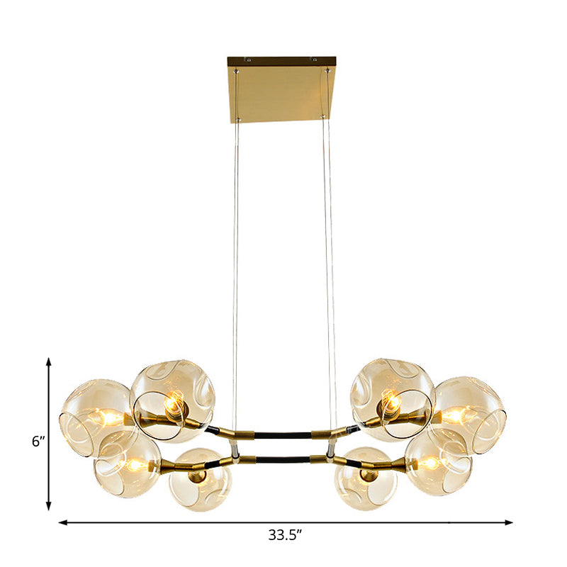 Branch Chandelier Pendant Lamp Modern Metal Multi Lights Brass Ceiling Hung Light with Amber Dimpled Blown Glass Ball Shade Clearhalo 'Ceiling Lights' 'Chandeliers' 'Modern Chandeliers' 'Modern' Lighting' 230670