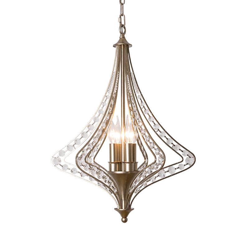 4 Bulbs Tapered Ceiling Chandelier Rustic Crystal Suspended Lighting Fixture in Brass Clearhalo 'Ceiling Lights' 'Chandeliers' Lighting' options 230678