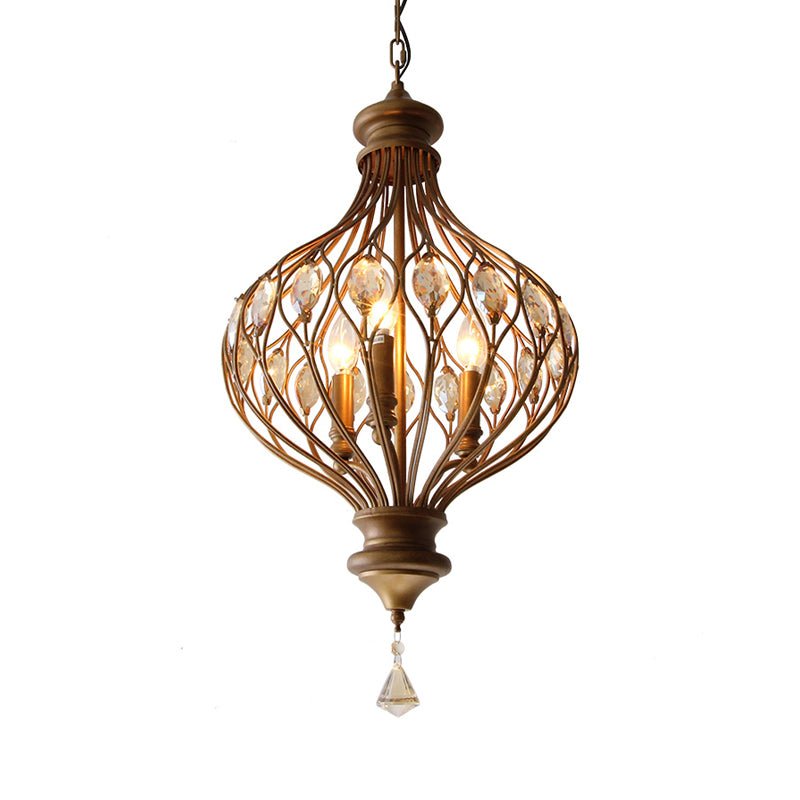 Traditional Ball Hanging Chandelier Metal 3 Bulbs Suspension Light in Brass with Crystal Teardrop Clearhalo 'Ceiling Lights' 'Chandeliers' Lighting' options 230683