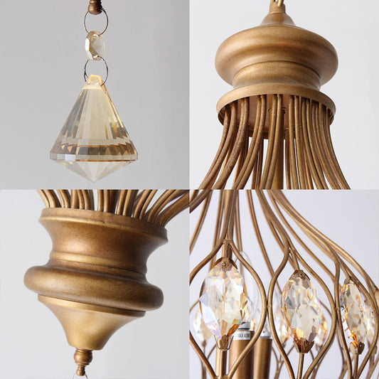 Traditional Ball Hanging Chandelier Metal 3 Bulbs Suspension Light in Brass with Crystal Teardrop Clearhalo 'Ceiling Lights' 'Chandeliers' Lighting' options 230685
