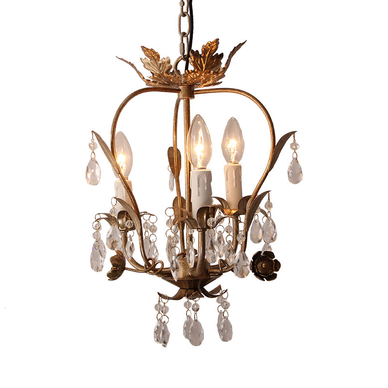 Gold Spur Chandelier Lighting Modern Metal 3 Bulbs Pendant Light Fixture with Crystal Teardrop Clearhalo 'Ceiling Lights' 'Chandeliers' Lighting' options 230696