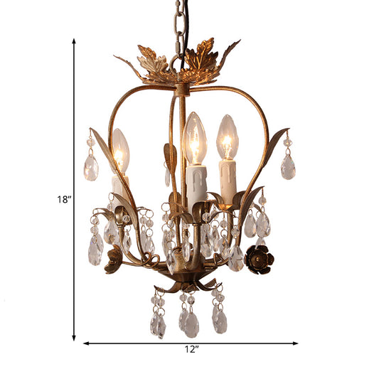Gold Spur Chandelier Lighting Modern Metal 3 Bulbs Pendant Light Fixture with Crystal Teardrop Clearhalo 'Ceiling Lights' 'Chandeliers' Lighting' options 230697