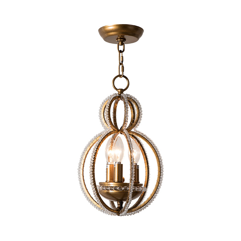 Gourd Metal Hanging Chandelier Retro 3 Heads Brass Ceiling Pendant Light with Crystal Bead Clearhalo 'Ceiling Lights' 'Chandeliers' Lighting' options 230701