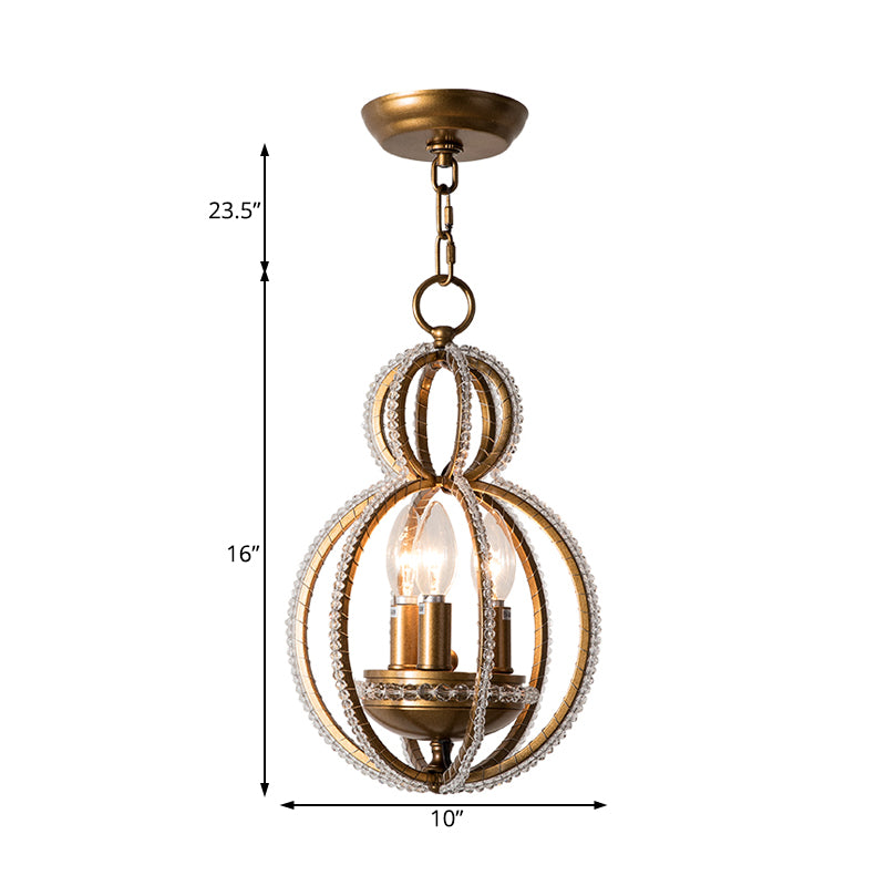 Gourd Metal Hanging Chandelier Retro 3 Heads Brass Ceiling Pendant Light with Crystal Bead Clearhalo 'Ceiling Lights' 'Chandeliers' Lighting' options 230702