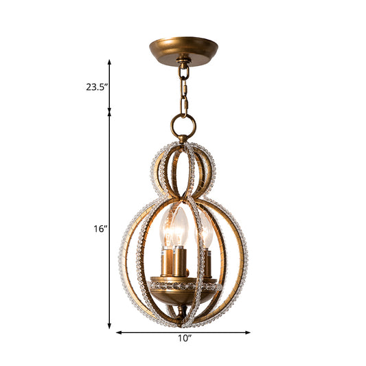 Gourd Metal Hanging Chandelier Retro 3 Heads Brass Ceiling Pendant Light with Crystal Bead Clearhalo 'Ceiling Lights' 'Chandeliers' Lighting' options 230702
