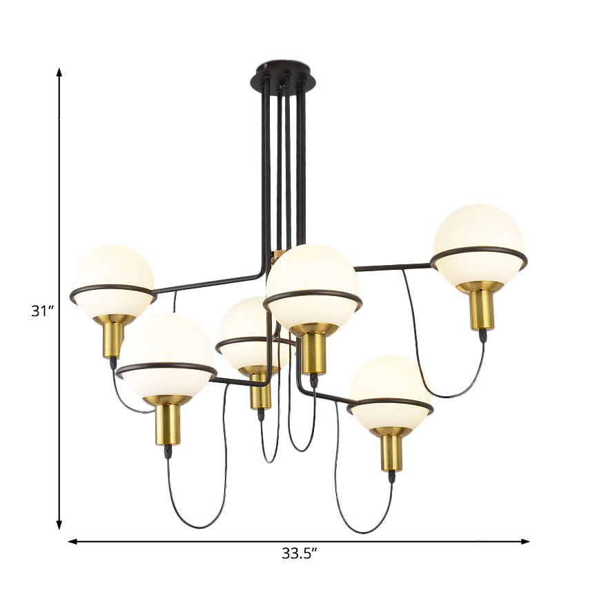 Gold Radial Chandelier Lighting with White Glass Sphere Shade Modernist Multi Lights Metal Hanging Lamp Fixture Clearhalo 'Ceiling Lights' 'Chandeliers' 'Modern Chandeliers' 'Modern' Lighting' 230718