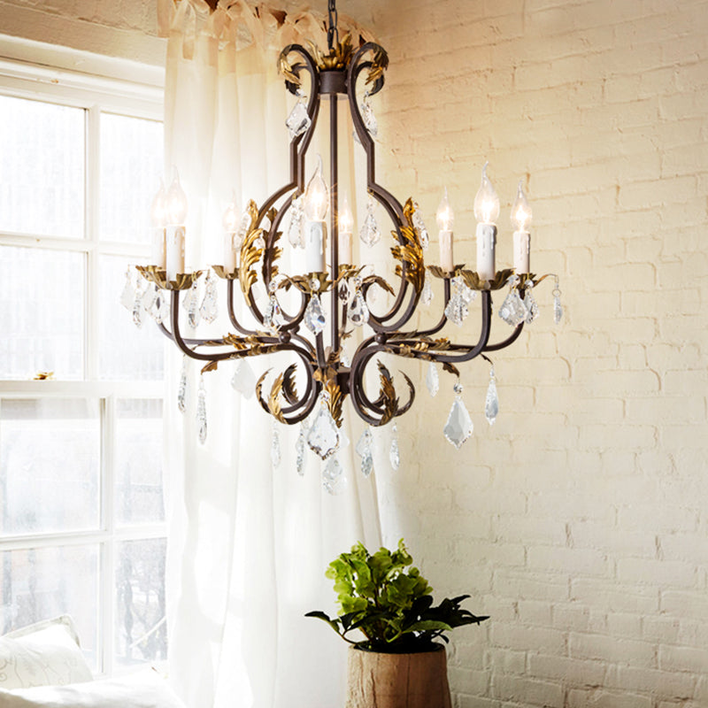 Spur Pendant Chandelier Traditional Crystal 6/8 Bulbs Deep Tan Hanging Ceiling Light 8 Deep Tan Clearhalo 'Ceiling Lights' 'Chandeliers' Lighting' options 230719_53e16bc5-879f-46af-a8d2-0784bbb4501c