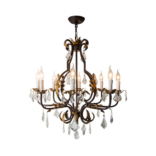 Spur Pendant Chandelier Traditional Crystal 6/8 Bulbs Deep Tan Hanging Ceiling Light Clearhalo 'Ceiling Lights' 'Chandeliers' Lighting' options 230721